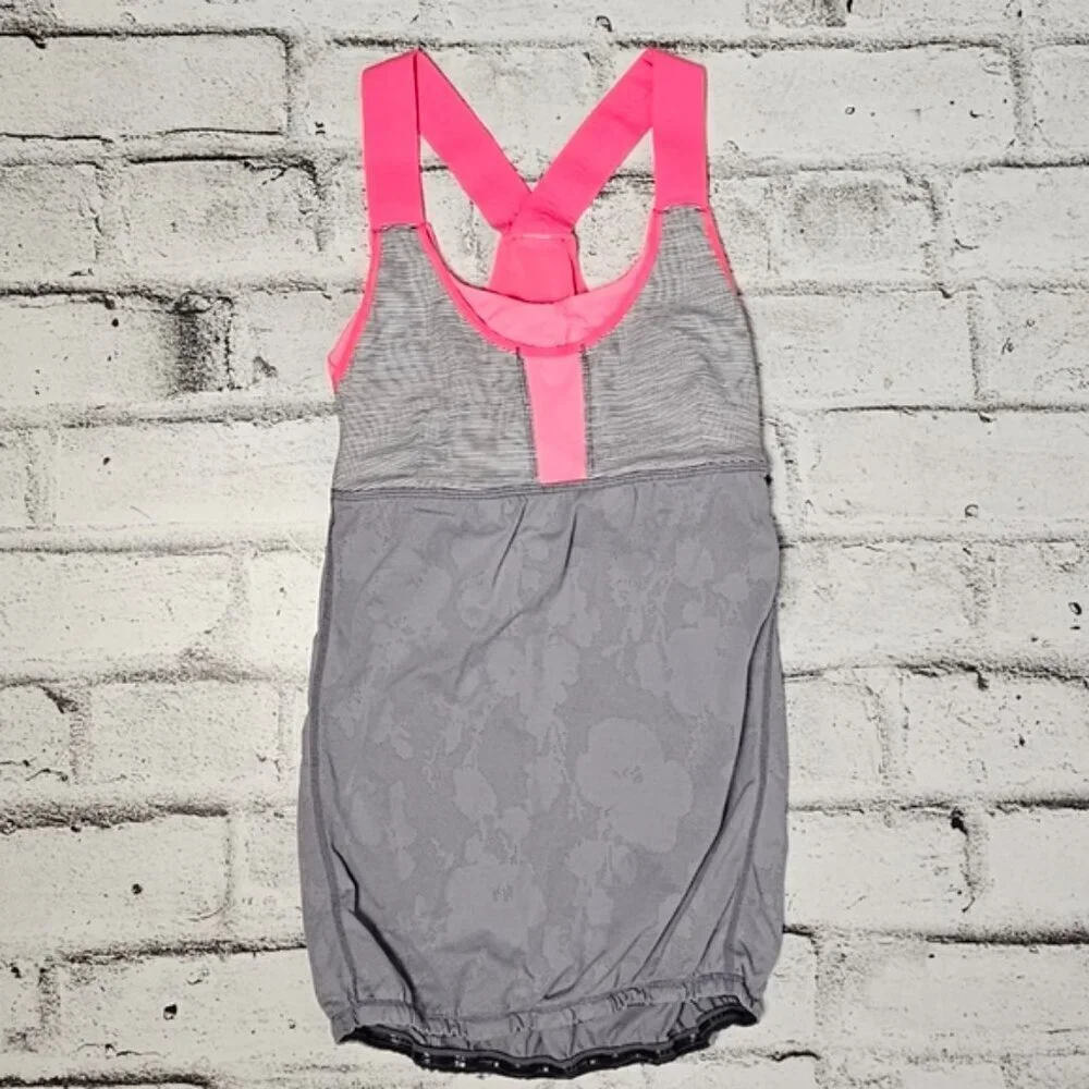 Lululemon Gray Pink Racerback Tank Top Cinch Hem Athletic Size 4